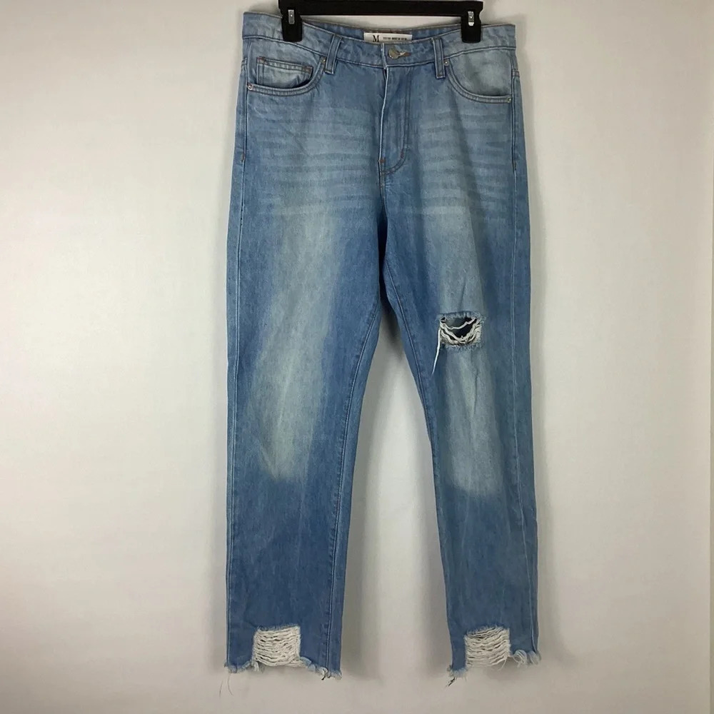 Muselooks Distressed High Waisted Mom Jeans Size 7/29 Blue